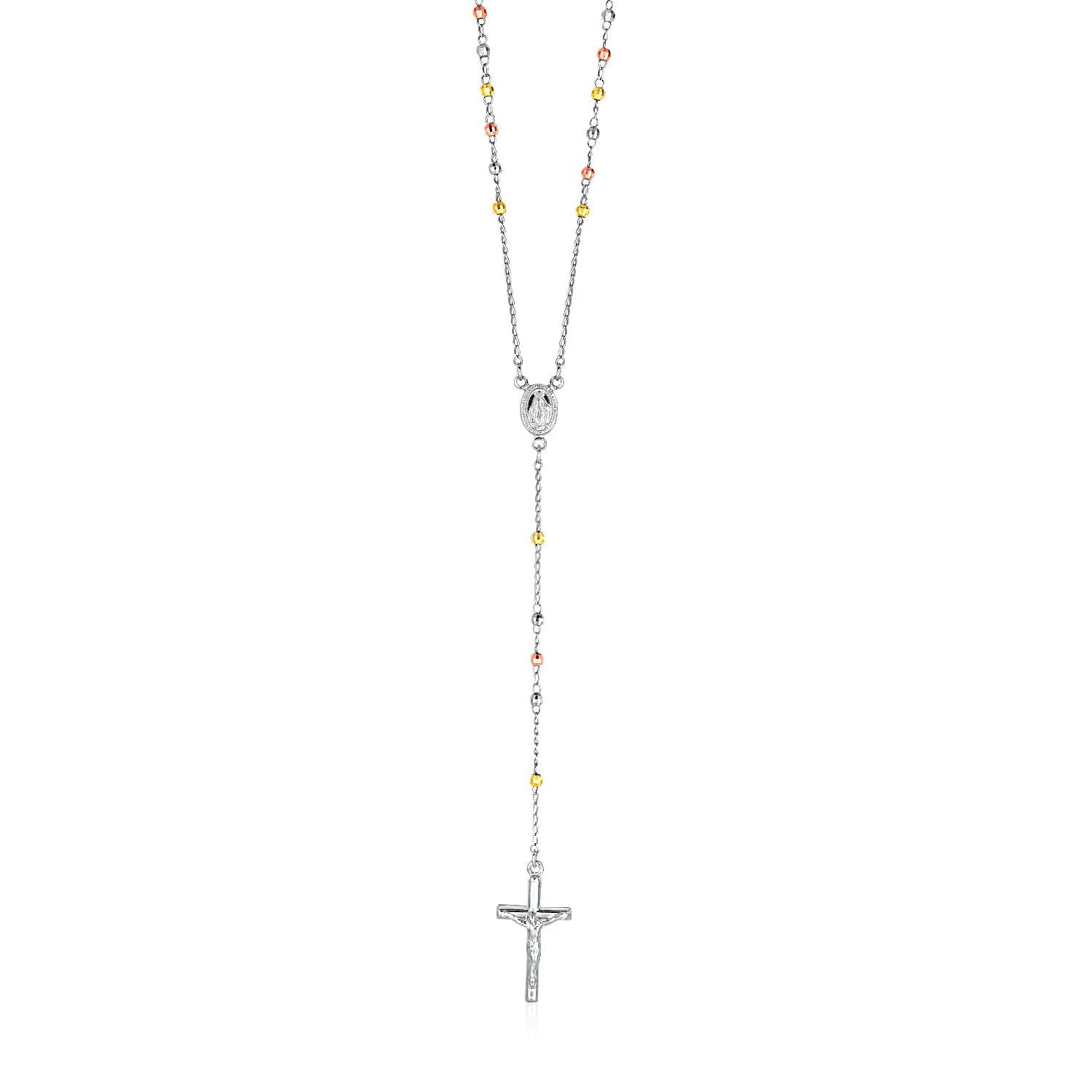 Three Toned Rosary Chain and Bead Necklace in Sterling Silver Bids.com