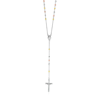 Three Toned Rosary Chain and Bead Necklace in Sterling Silver Bids.com