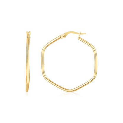 14K Yellow Gold Hexagon Hoop Rounded Edge Earrings Bids.com
