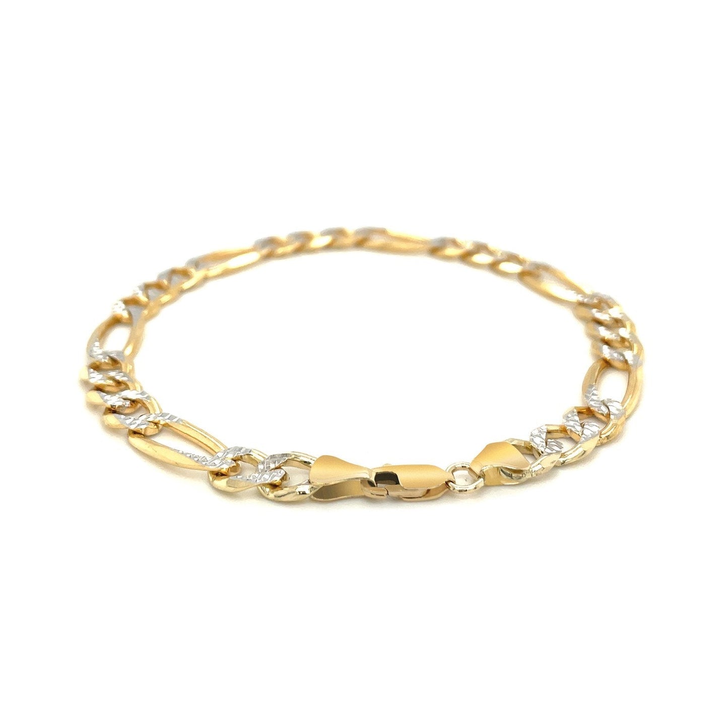 7.0mm 14K Yellow Two Tone Solid Pave Figaro Bracelet Bids.com