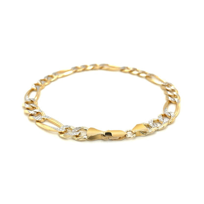 7.0mm 14K Yellow Two Tone Solid Pave Figaro Bracelet Bids.com