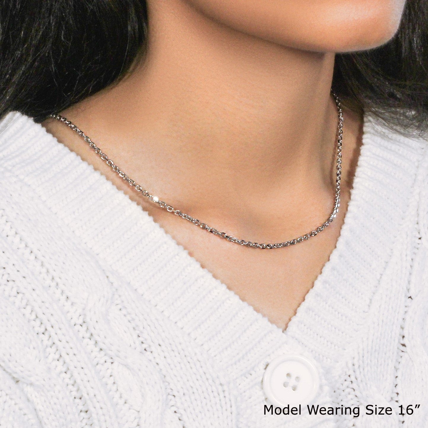 14k White Gold Diamond Cut Cable Link Chain (2.60 mm) Bids.com
