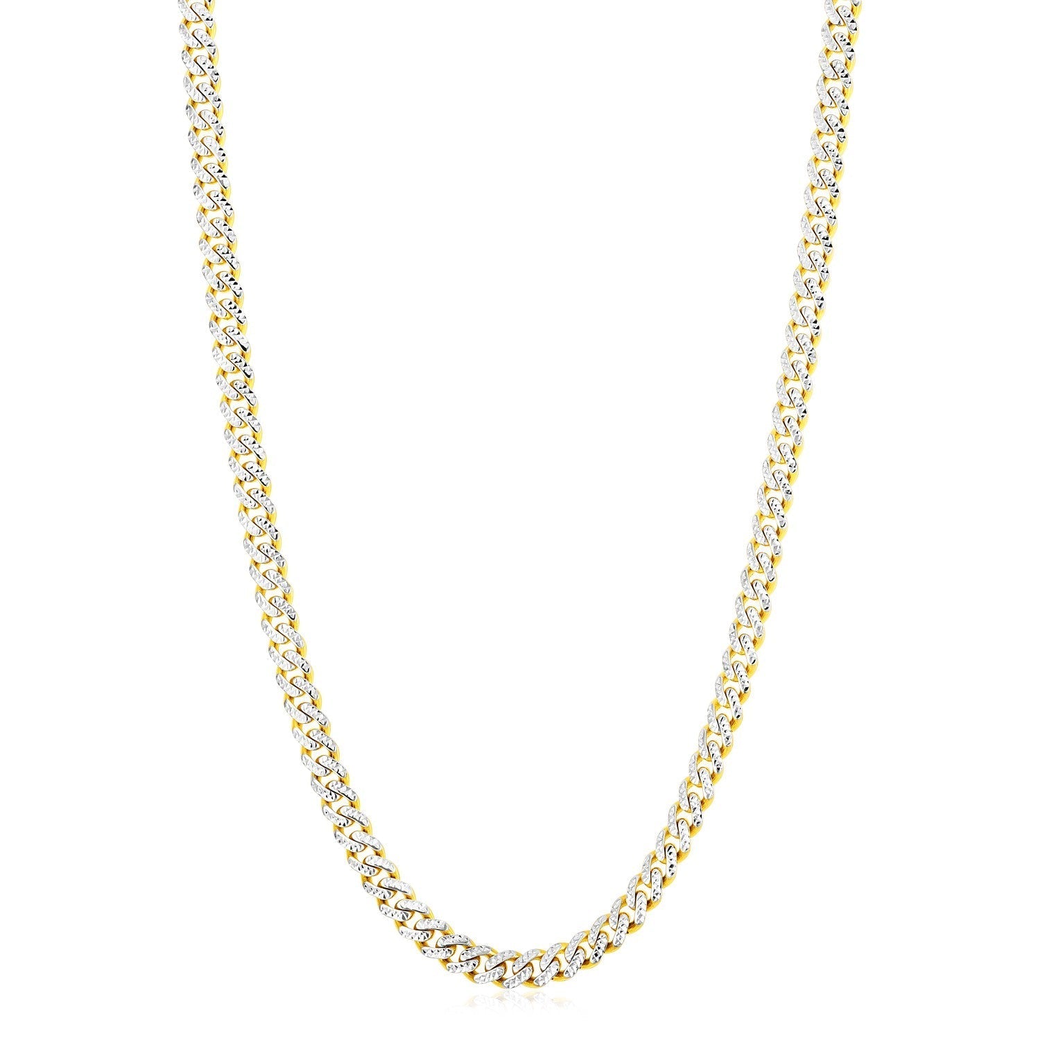 14k Yellow Gold White Pave High Polish Modern Lite Miami Cuban Chain (6.5mm) Bids.com