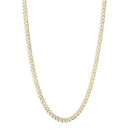 14k Yellow Gold White Pave High Polish Modern Lite Miami Cuban Chain (6.5mm) Bids.com