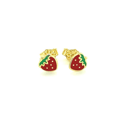 14k Yellow Gold Enameled Strawberry Childrens Earrings Bids.com