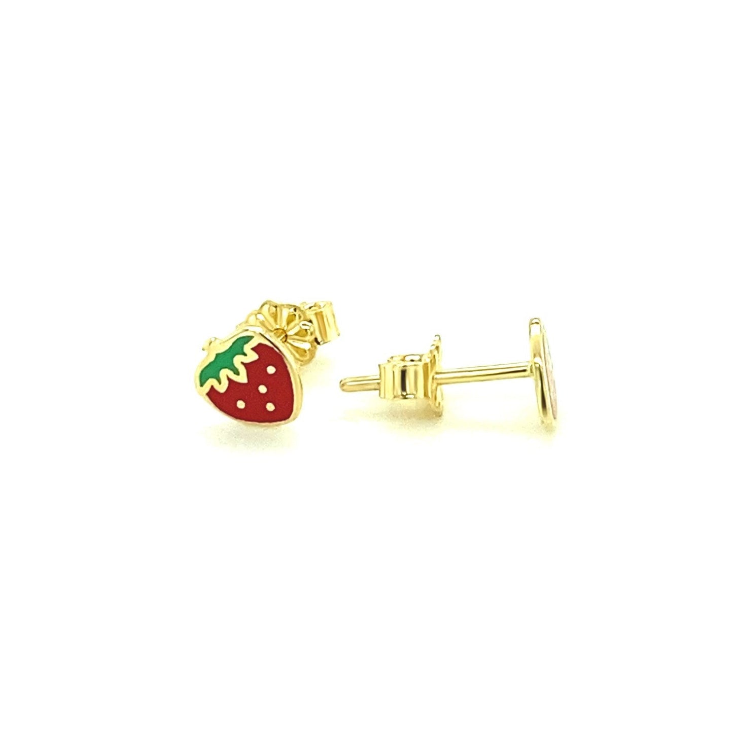 14k Yellow Gold Enameled Strawberry Childrens Earrings Bids.com
