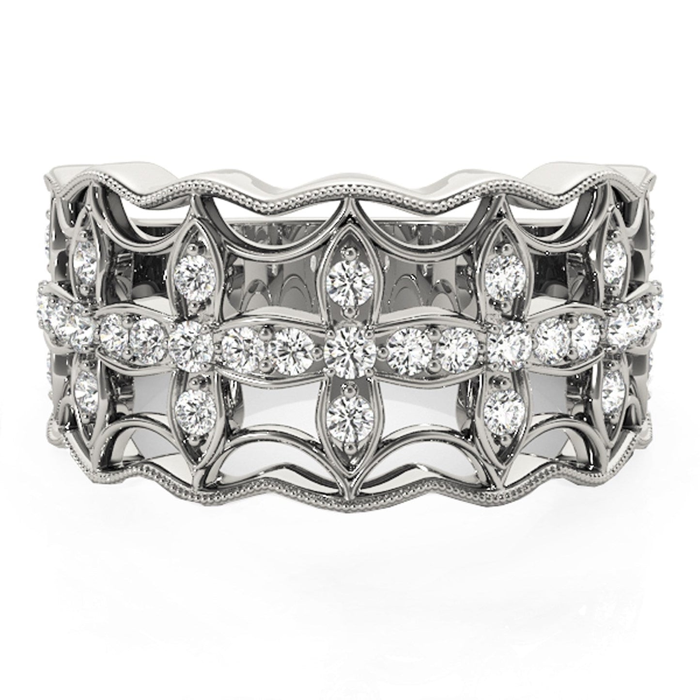 Diamond Studded Four Leaf Clover Motif Ring in 14k White Gold (1/4 cttw) Bids.com