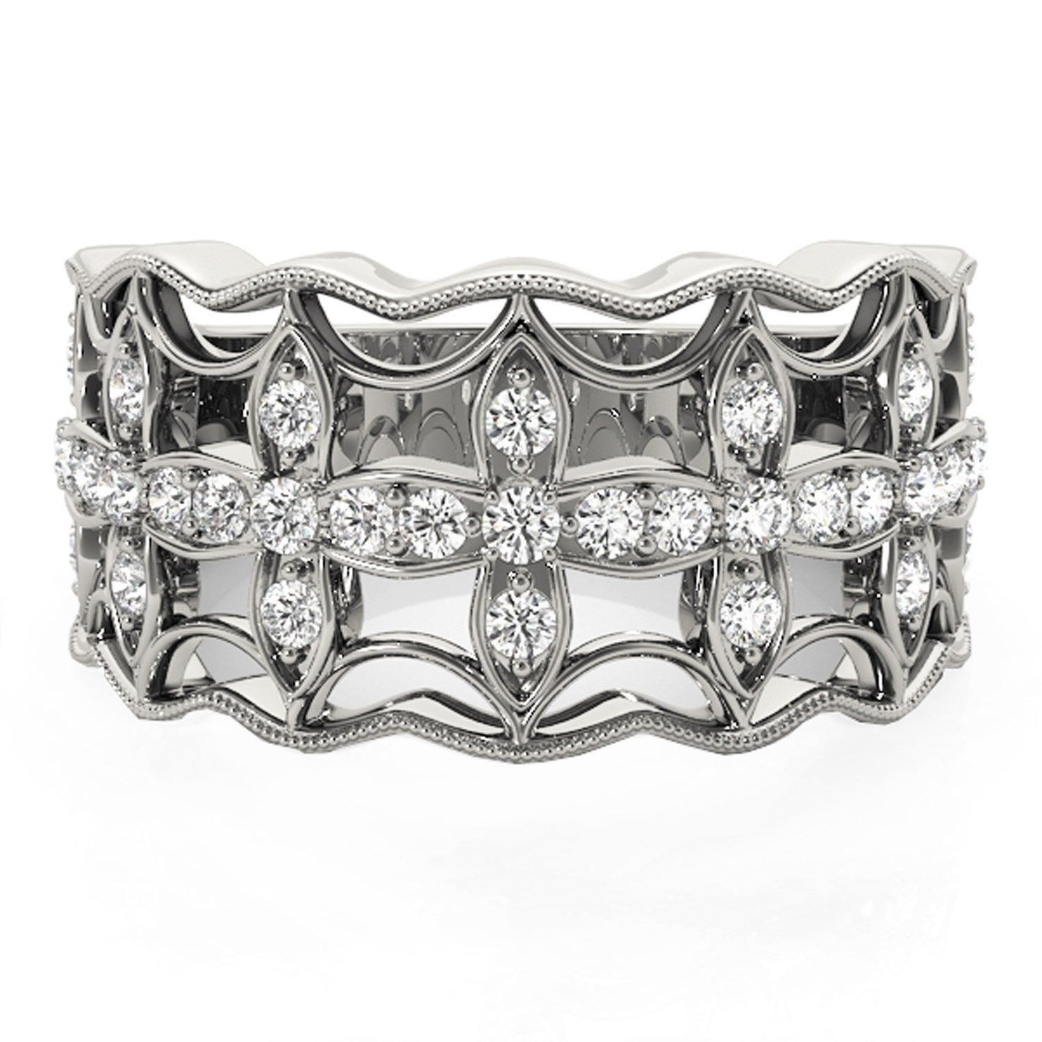 Diamond Studded Four Leaf Clover Motif Ring in 14k White Gold (1/4 cttw) Bids.com