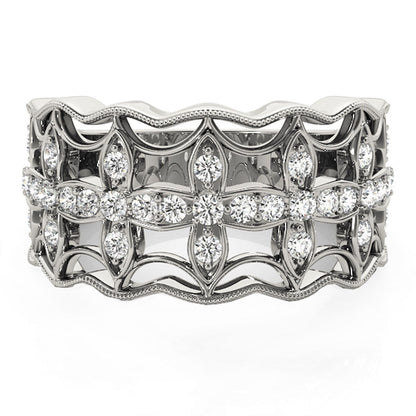 Diamond Studded Four Leaf Clover Motif Ring in 14k White Gold (1/4 cttw) Bids.com