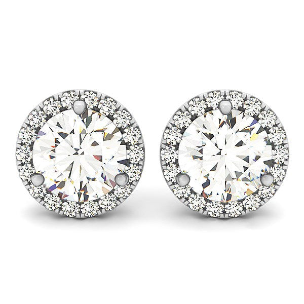 14k White Gold Round Prong Halo Style Earrings (1 cttw) Bids.com