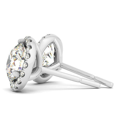 14k White Gold Round Prong Halo Style Earrings (1 cttw) Bids.com