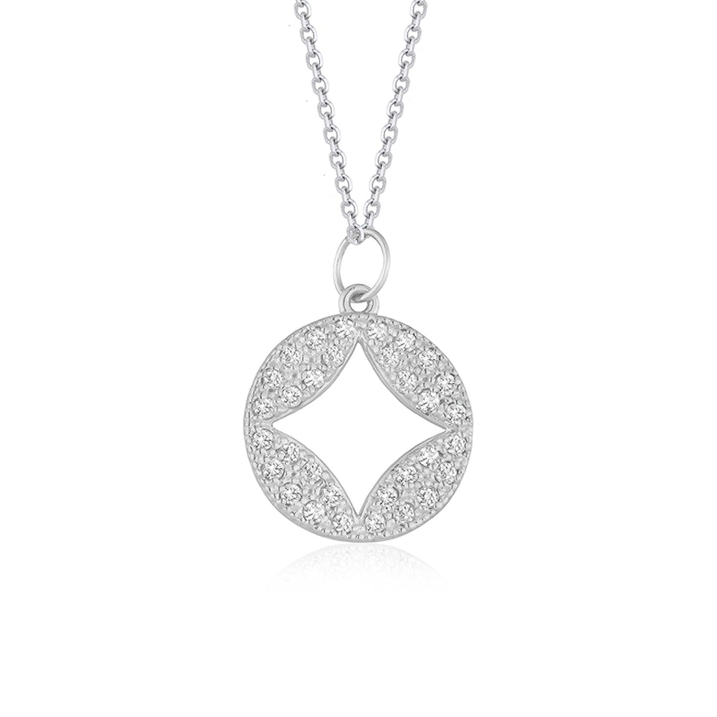 14k White Gold Diamond Studded Circle Pendant with Cut-out (1/3 cttw) Bids.com