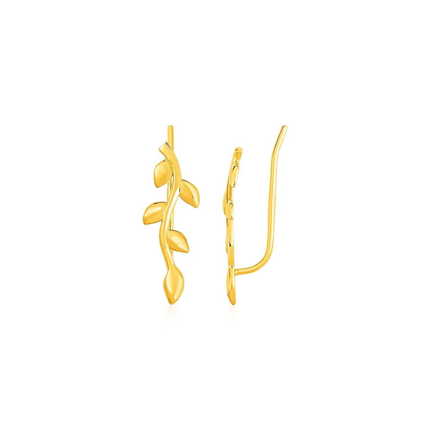 Leafy Branch Motif Climber Earrings in 14k Yellow Gold Bids.com