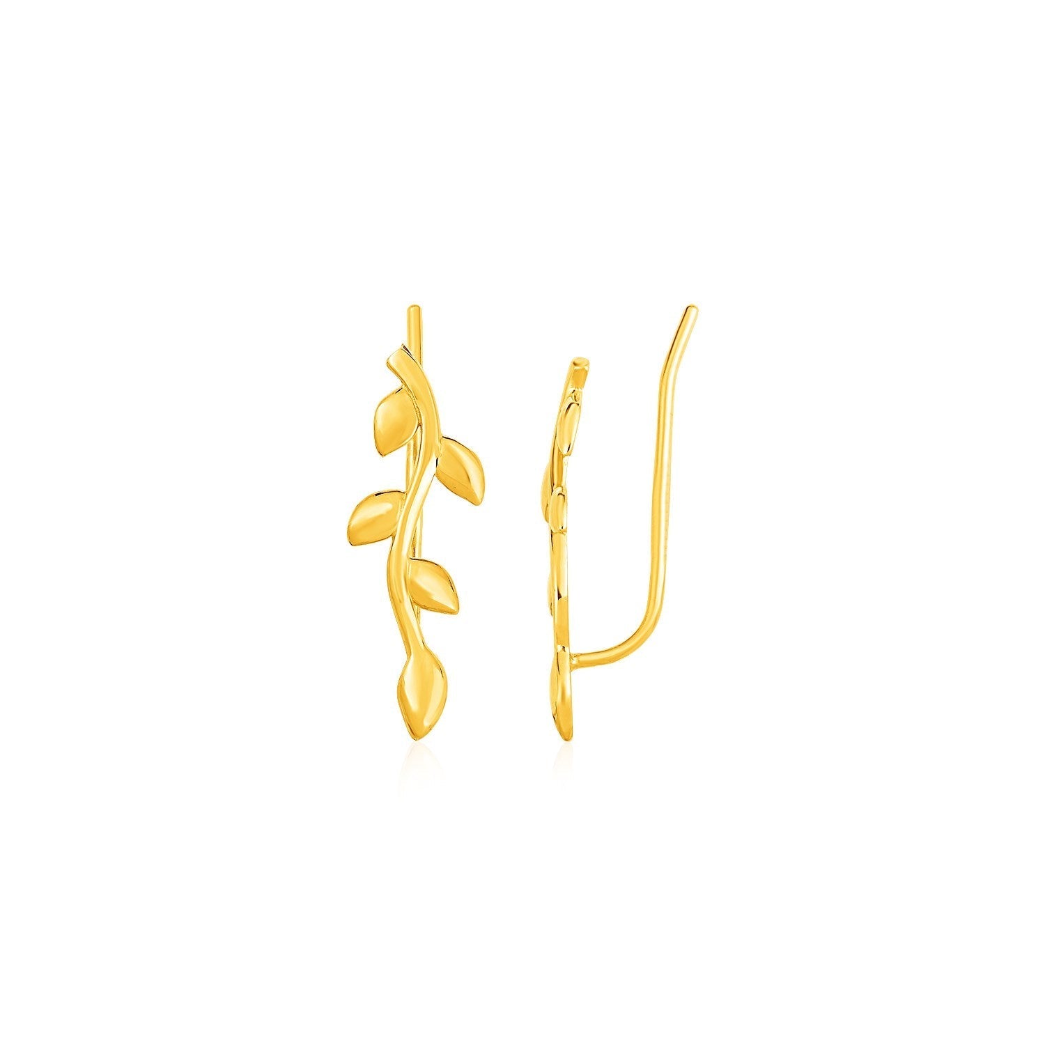 Leafy Branch Motif Climber Earrings in 14k Yellow Gold Bids.com