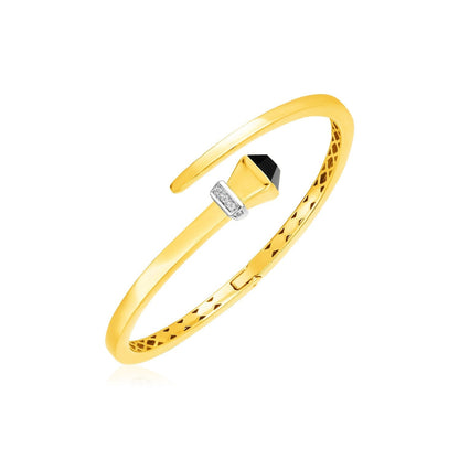 14k Yellow Gold Crossover Style Hinged Bangle Bracelet with Onyx and Diamonds Bids.com