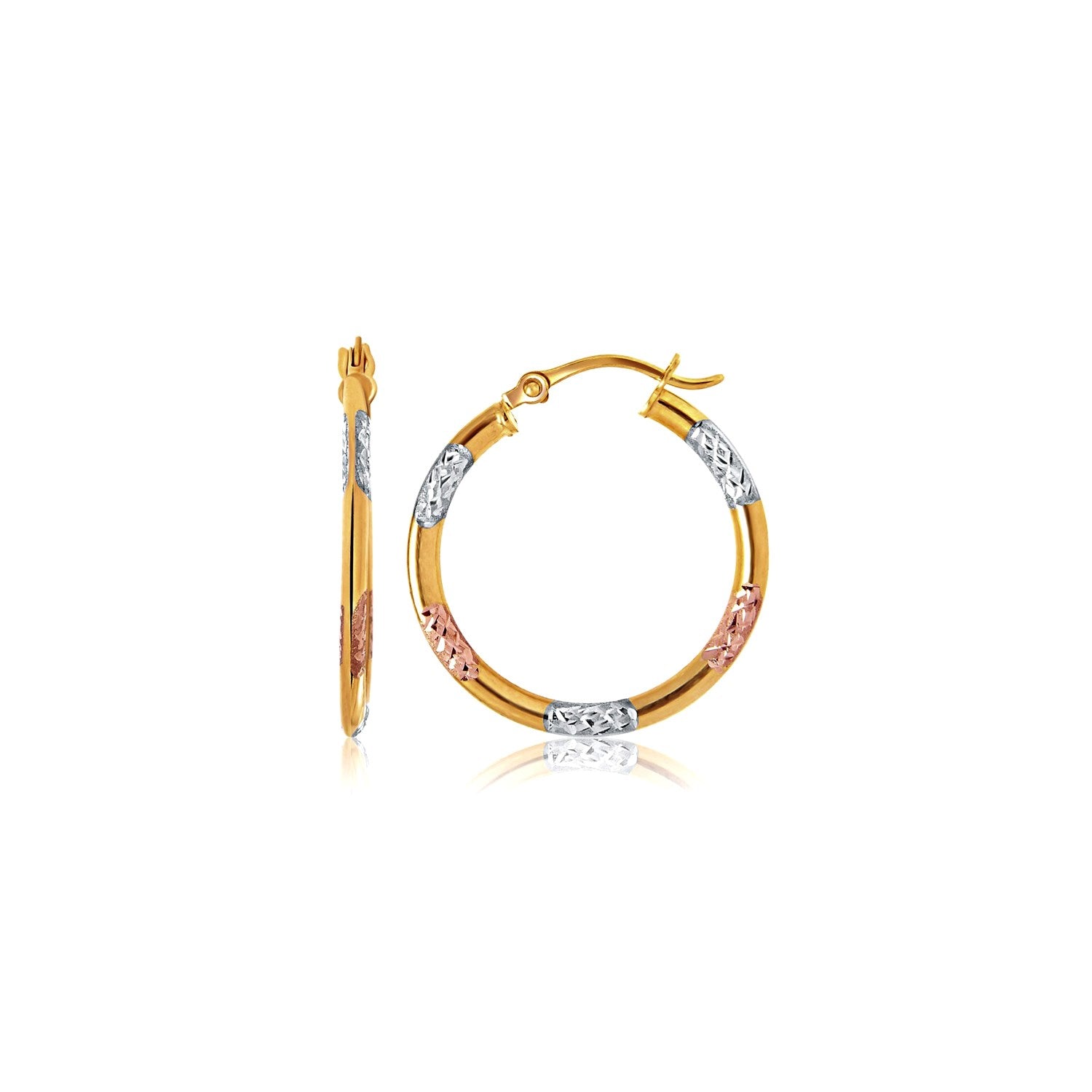 10k Tri-Color Gold Classic Hoop Earrings with Diamond Cut Details Bids.com