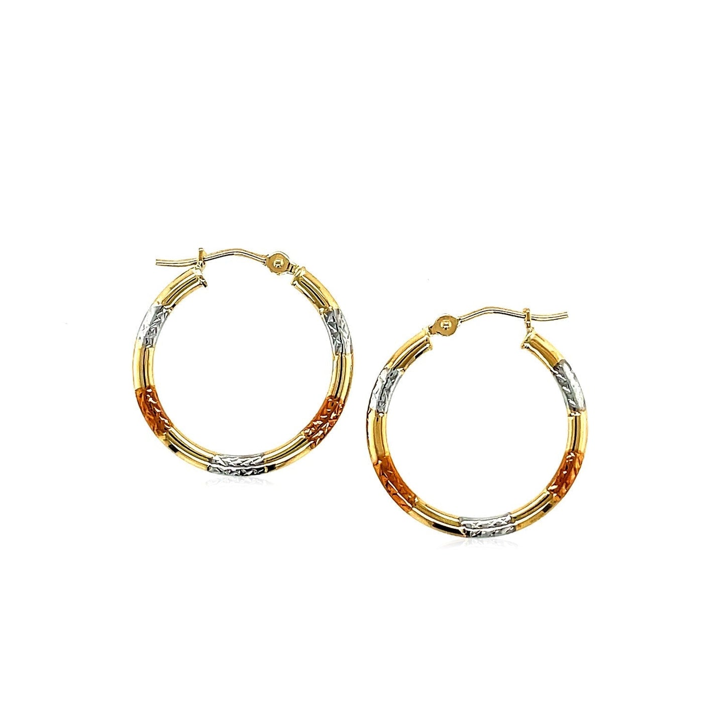 10k Tri-Color Gold Classic Hoop Earrings with Diamond Cut Details Bids.com