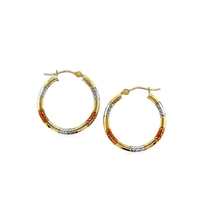 10k Tri-Color Gold Classic Hoop Earrings with Diamond Cut Details Bids.com