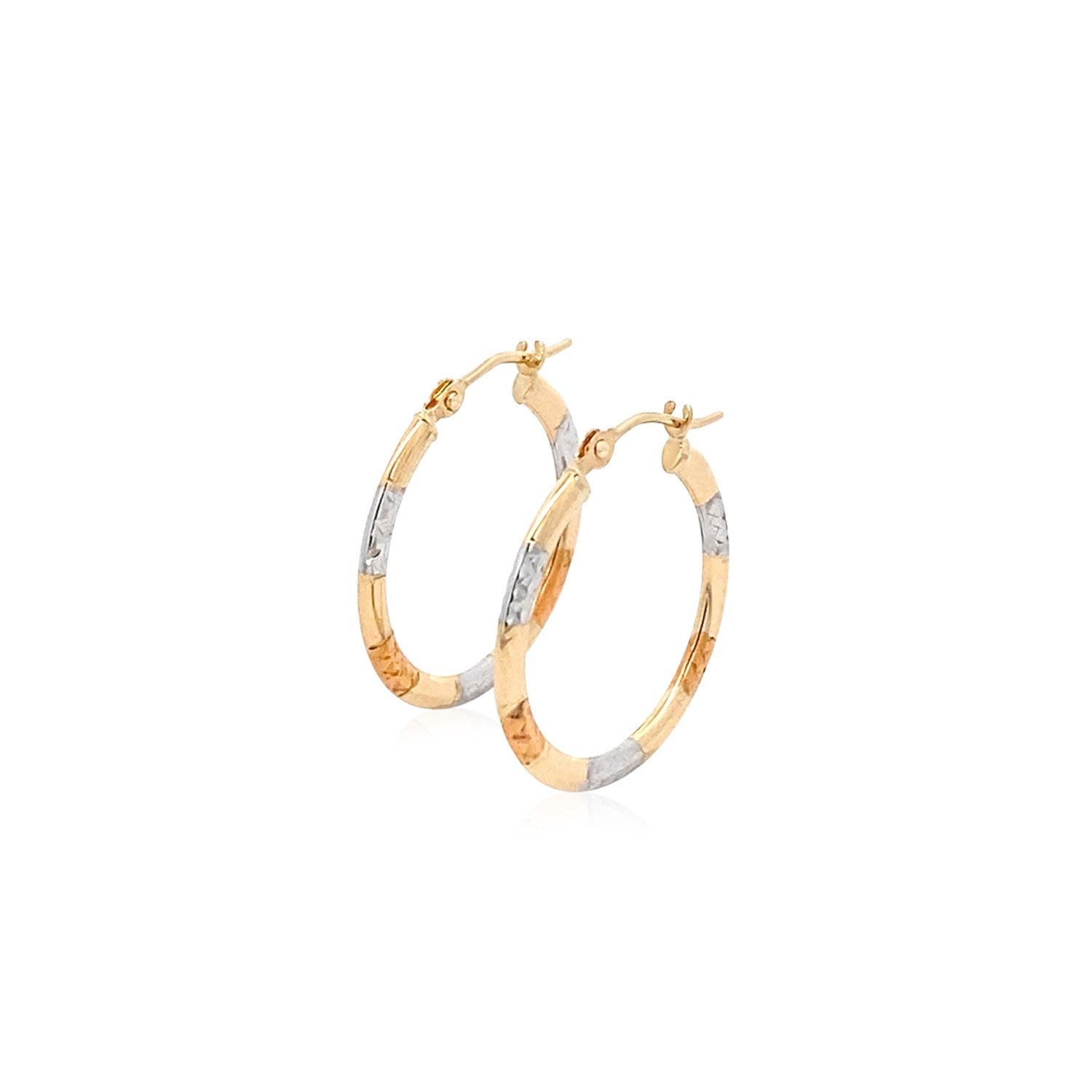 10k Tri-Color Gold Classic Hoop Earrings with Diamond Cut Details Bids.com