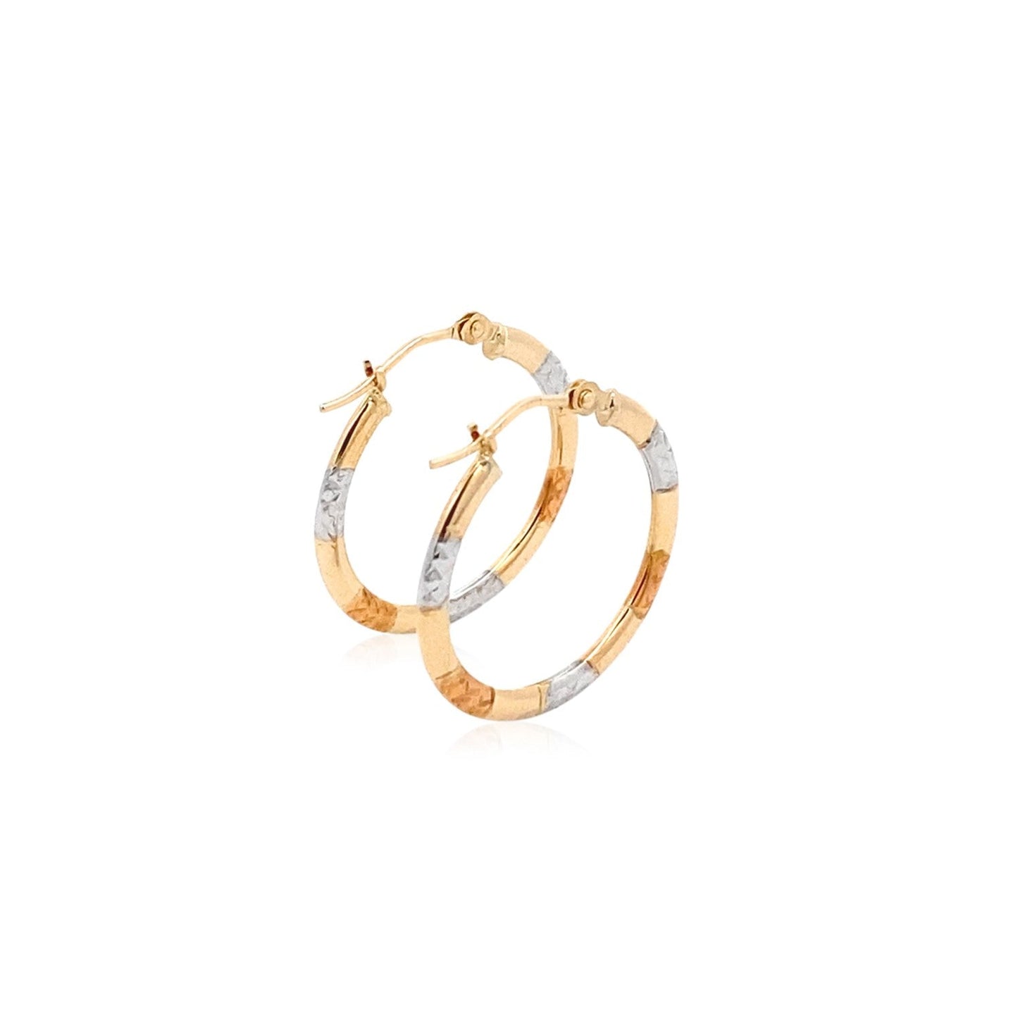 10k Tri-Color Gold Classic Hoop Earrings with Diamond Cut Details Bids.com