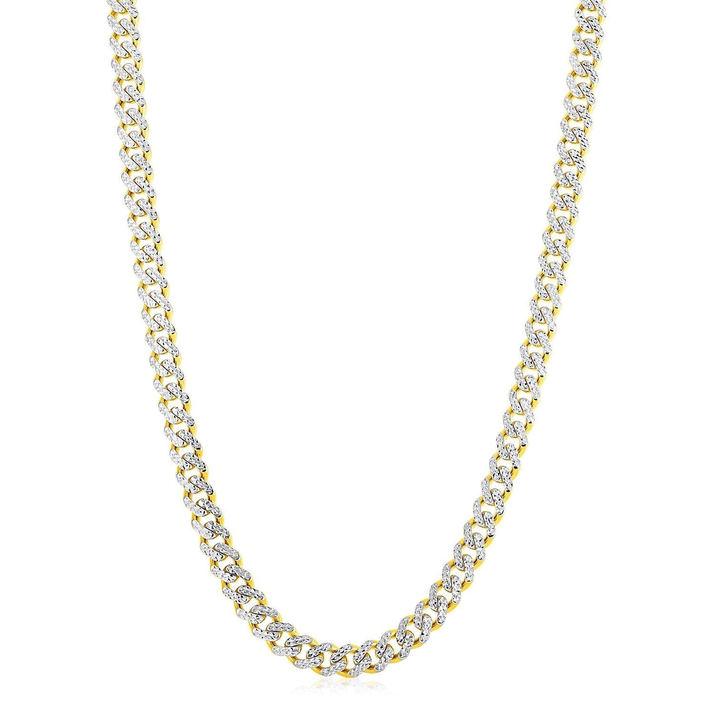 14k Yellow Gold White Pave High Polish Modern Lite Miami Cuban Chain (8.0mm) Bids.com