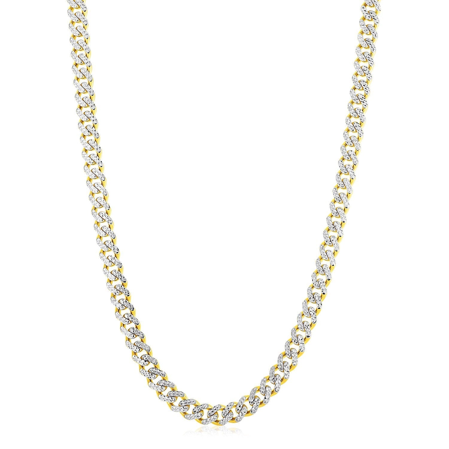 14k Yellow Gold White Pave High Polish Modern Lite Miami Cuban Chain (8.0mm) Bids.com