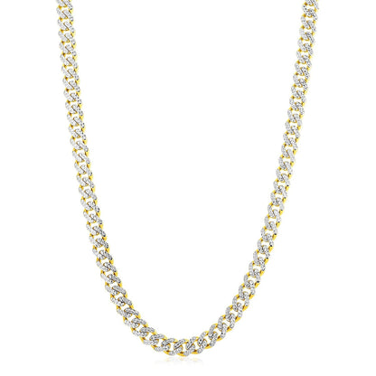 14k Yellow Gold White Pave High Polish Modern Lite Miami Cuban Chain (8.0mm) Bids.com