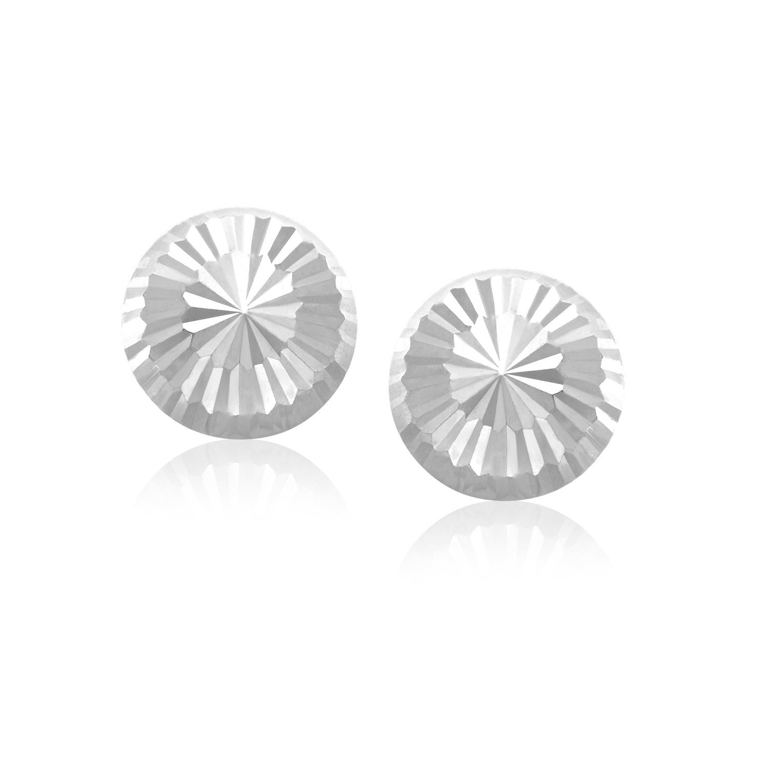 14k White Gold Diamond Cut Flat Design Stud Earrings Bids.com