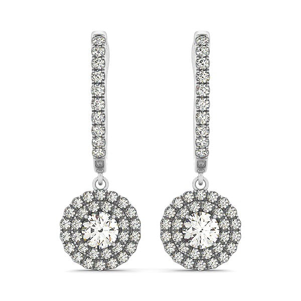 14k White Gold Double Halo Round Diamond Drop Earrings (1 cttw) Bids.com