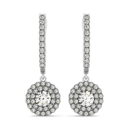 14k White Gold Double Halo Round Diamond Drop Earrings (1 cttw) Bids.com