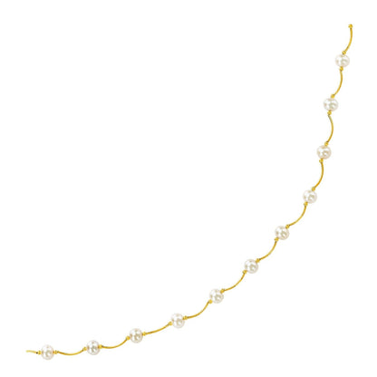 14k Yellow Gold Arc Link Necklace with White Pearls Bids.com