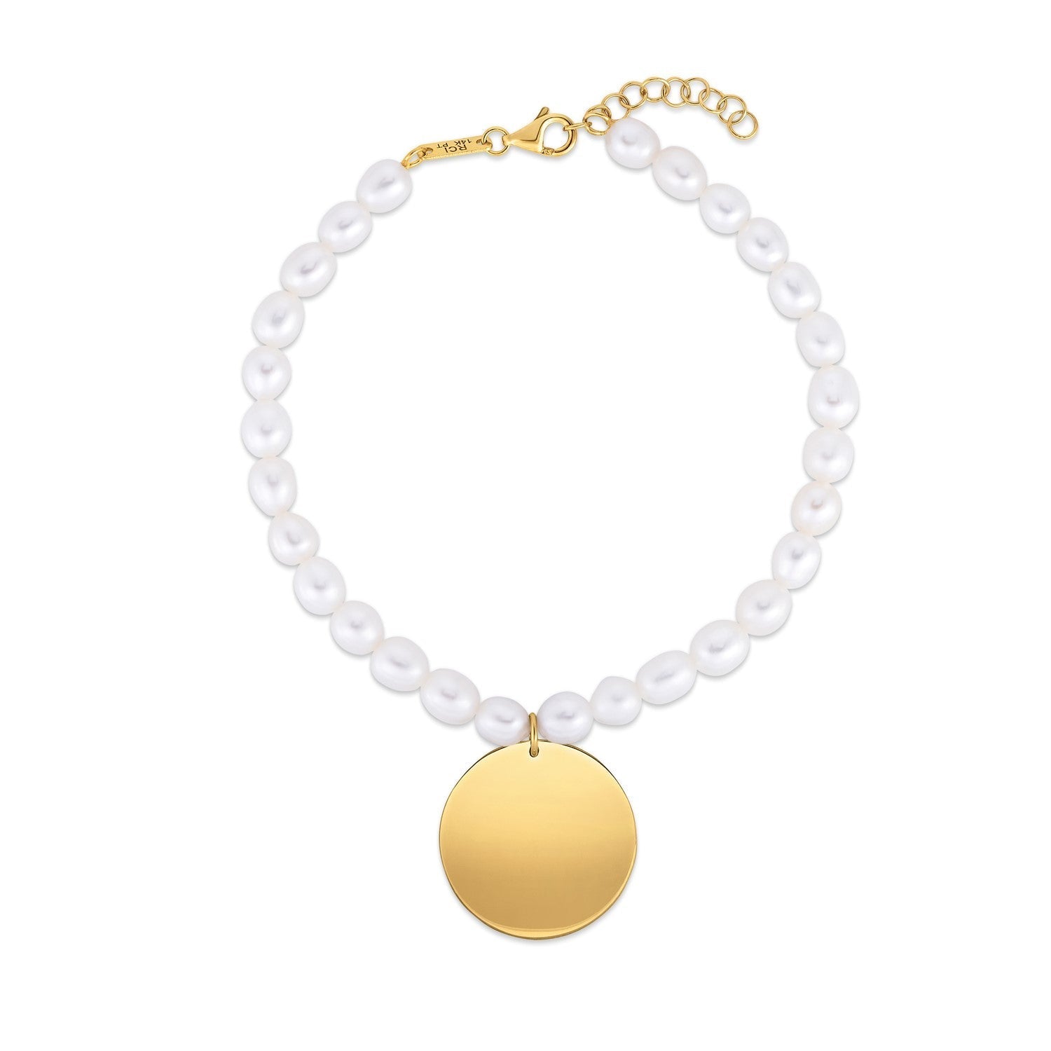 14k Yellow Gold Pearl Tag Charm Bracelet Bids.com