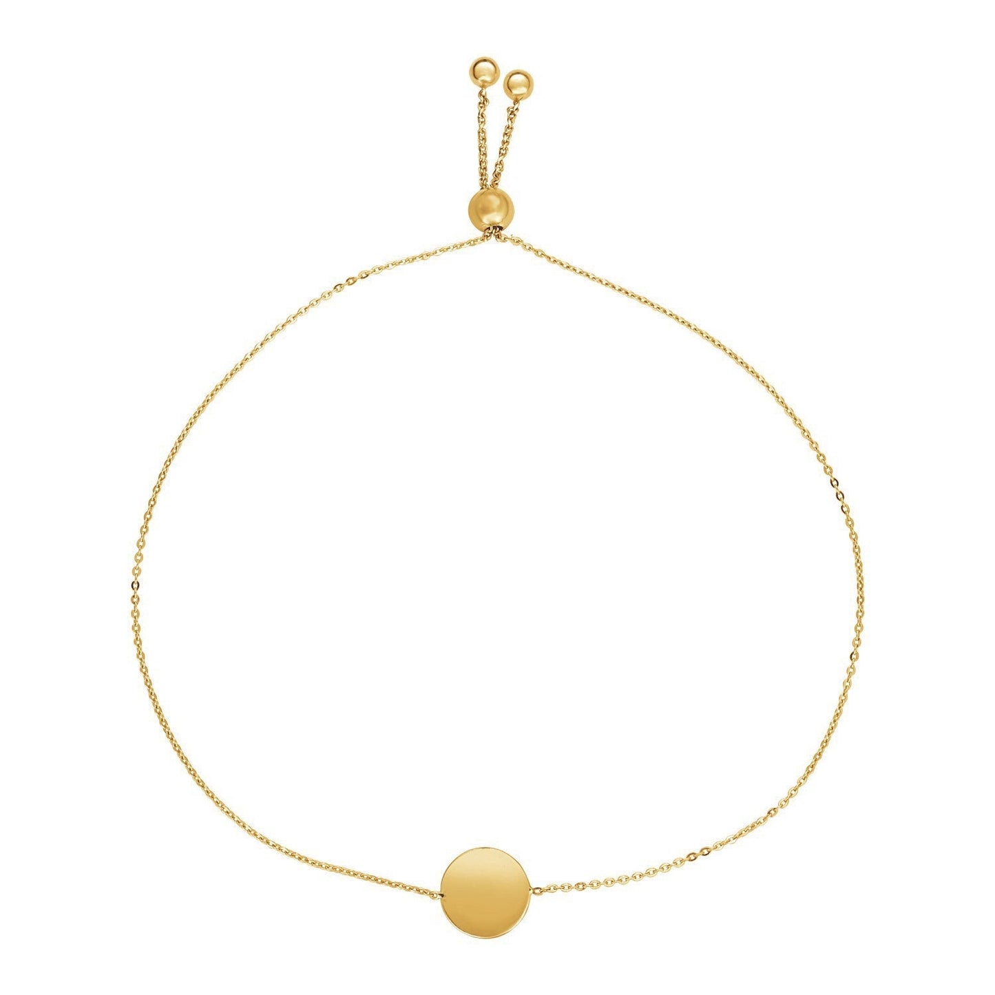 Adjustable Bracelet with Shiny Circle in 14k Yellow Gold Bids.com