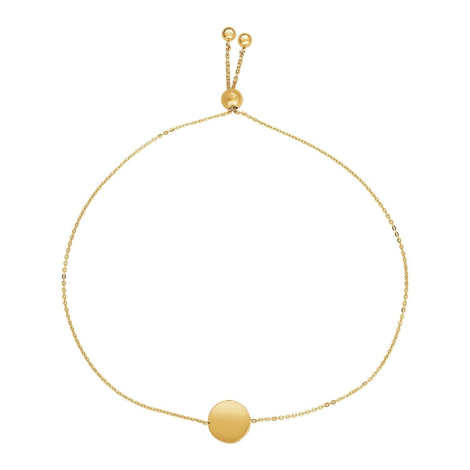 Adjustable Bracelet with Shiny Circle in 14k Yellow Gold Bids.com