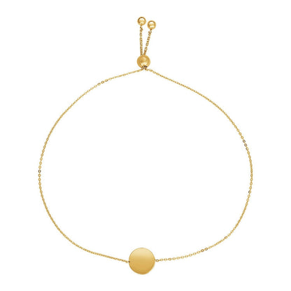 Adjustable Bracelet with Shiny Circle in 14k Yellow Gold Bids.com