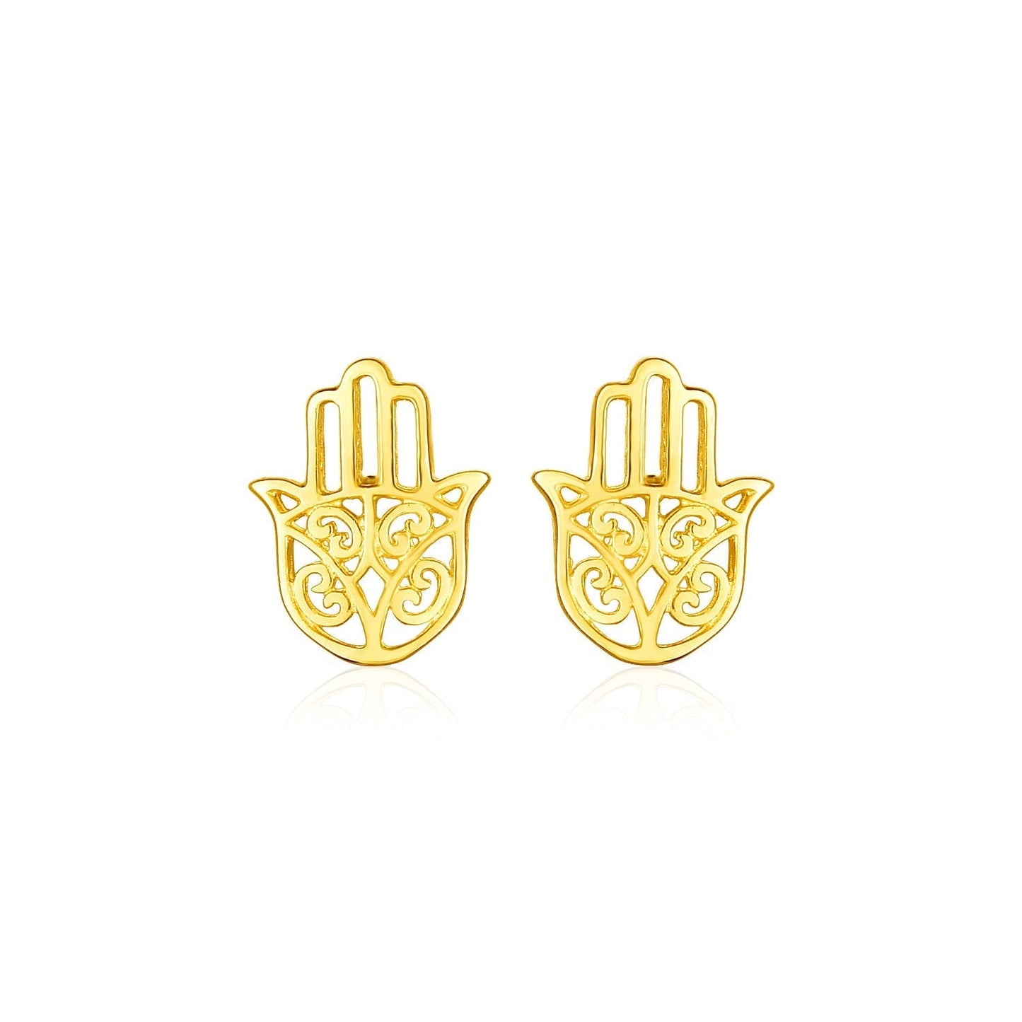14k Yellow Gold Polished Hand of Hamsa Post Earrings Bids.com