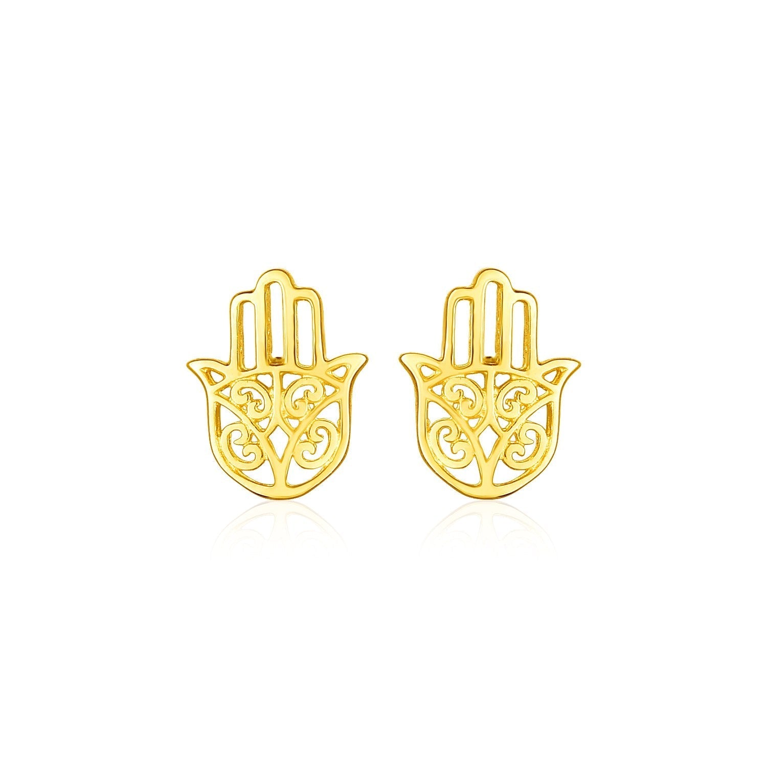 14k Yellow Gold Polished Hand of Hamsa Post Earrings Bids.com