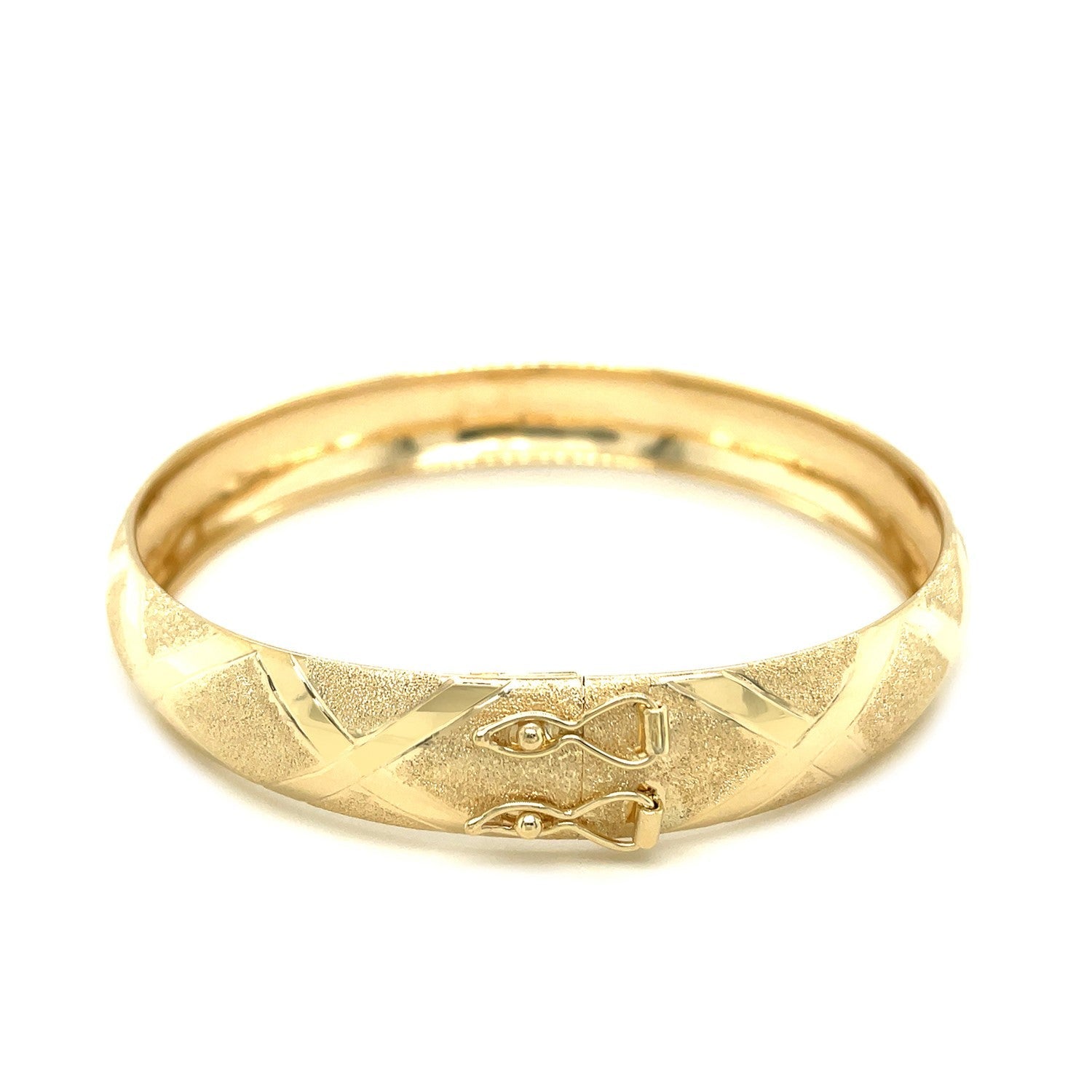10k Yellow Gold Dual-Textured Diamond Pattern Bangle Bids.com