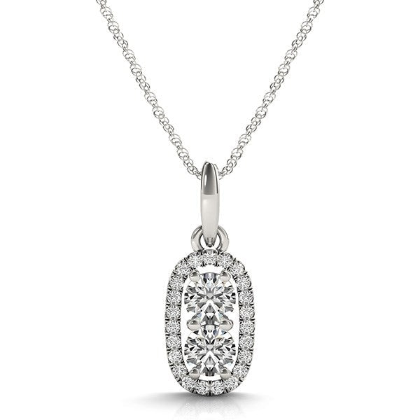 Outer Oval Shaped Two Stone Diamond Pendant in 14k White Gold (5/8 cttw) Bids.com