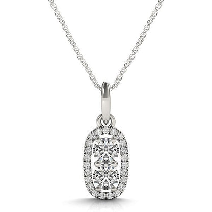 Outer Oval Shaped Two Stone Diamond Pendant in 14k White Gold (5/8 cttw) Bids.com
