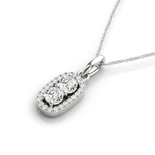 Outer Oval Shaped Two Stone Diamond Pendant in 14k White Gold (5/8 cttw) Bids.com