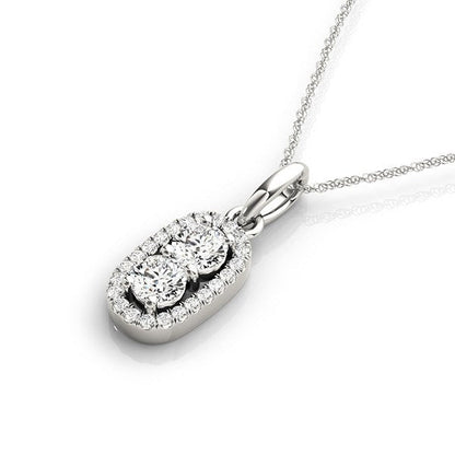 Outer Oval Shaped Two Stone Diamond Pendant in 14k White Gold (5/8 cttw) Bids.com