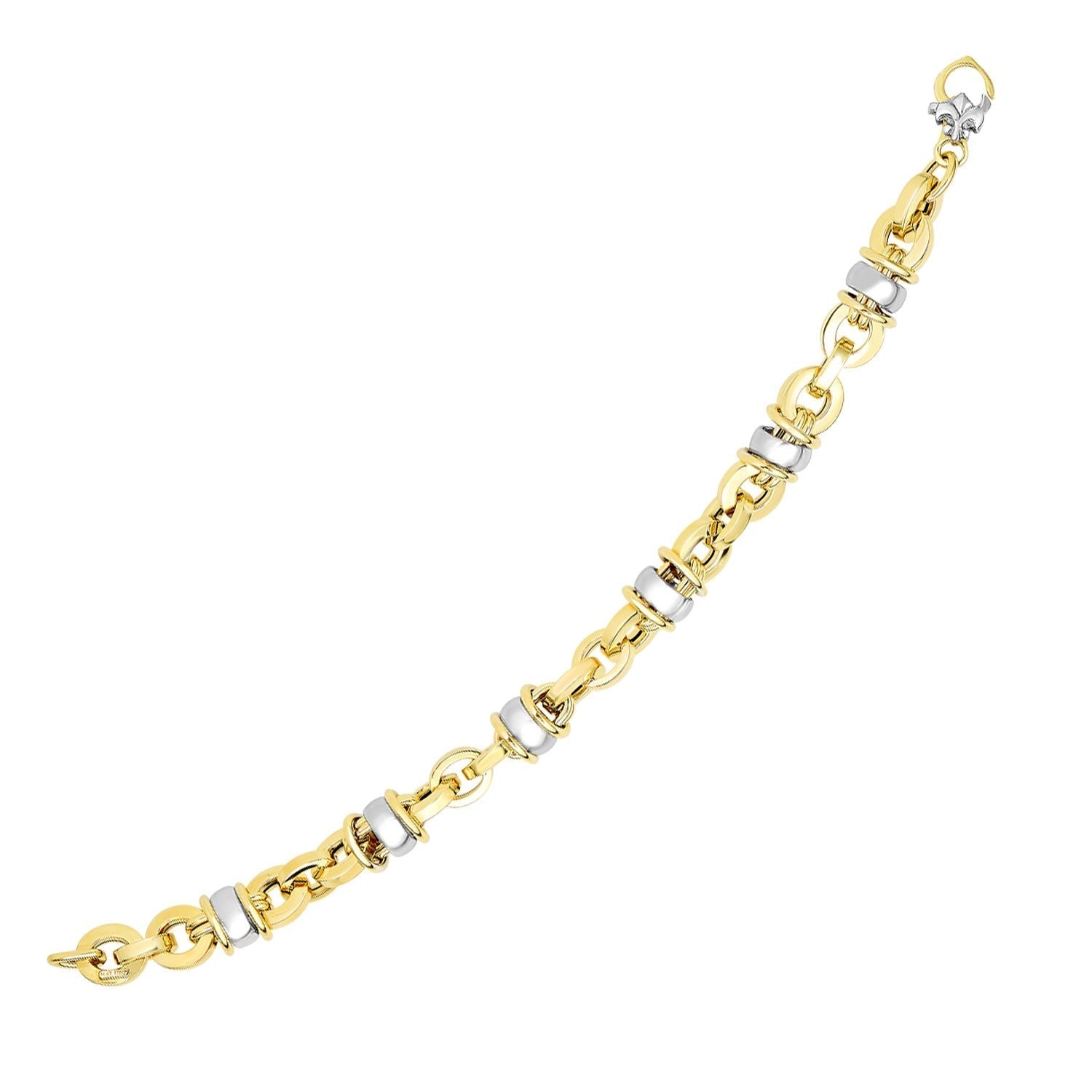 14k Two-Tone Gold Oval Bracelet with Barrel Bead Connectors Bids.com