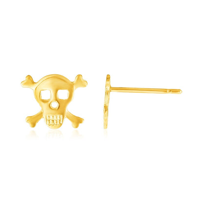 14K Yellow Gold Skull and Crossbones Post Earrings Bids.com