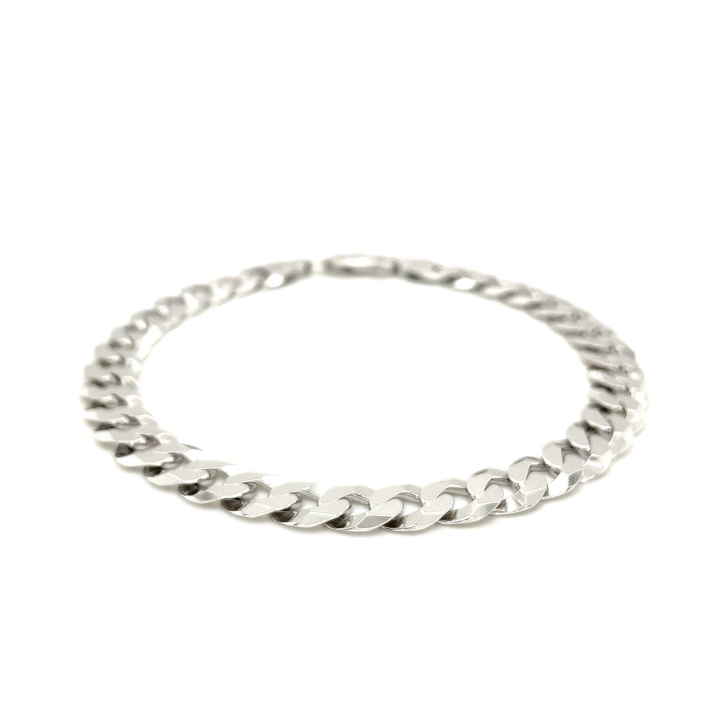 Rhodium Plated 7.9mm Sterling Silver Curb Style Bracelet Bids.com