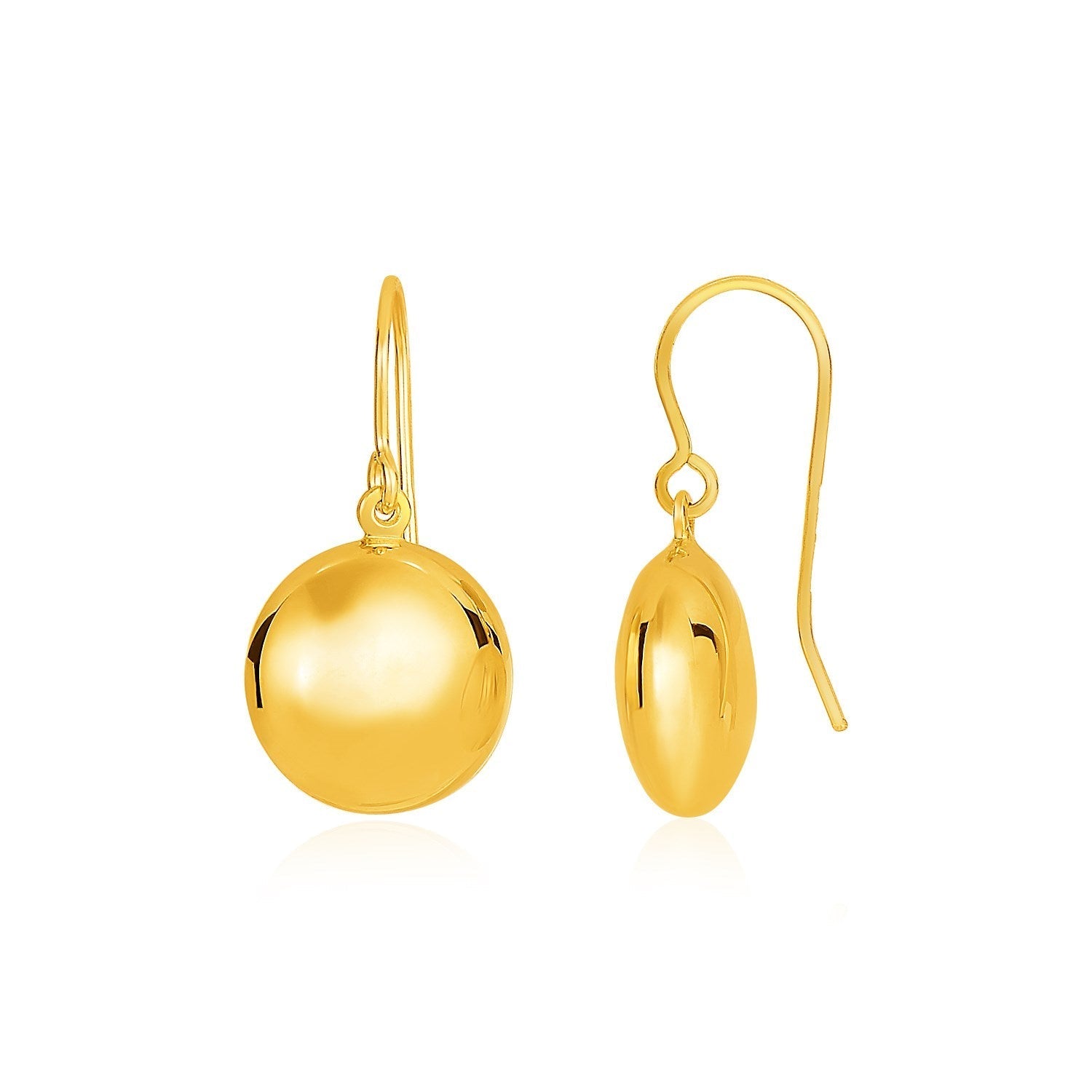14k Yellow Gold Puffed Circle Shape Drop Earrings Bids.com