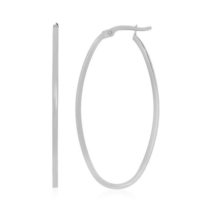 14k White Gold Slim Oval Shape Hoop Earrings Bids.com