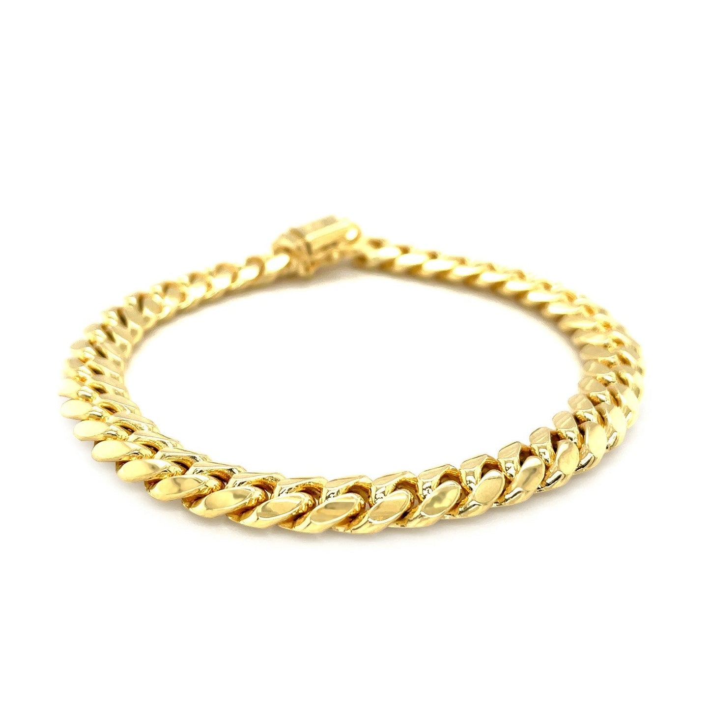 8.25mm 14k Yellow Gold Classic Miami Cuban Solid Bracelet Bids.com