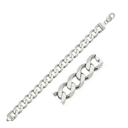 Rhodium Plated 11.6mm Sterling Silver Curb Style Bracelet Bids.com