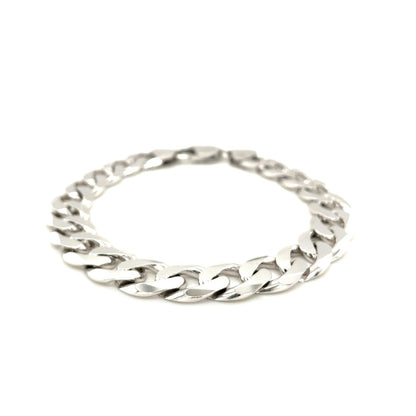 Rhodium Plated 11.6mm Sterling Silver Curb Style Bracelet Bids.com